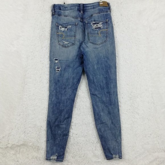 American Eagle Womens Jeans Jeggings Next Level Stretch Blue Denim Rip Short 4S - Picture 2 of 12